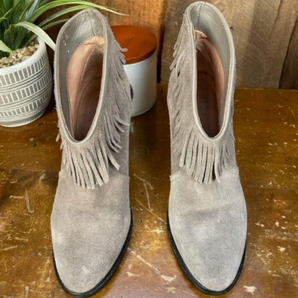 Joie Grey Suede Fringe Booties - Size 36 1/2 - US 6 - Picture 5 of 13